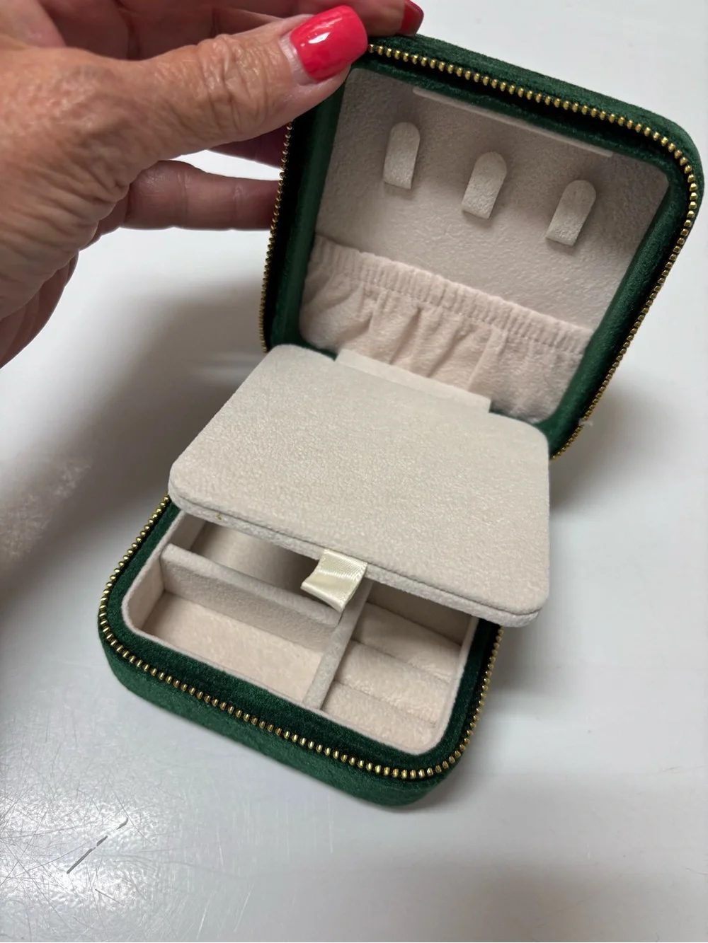Green Velvet Travel Jewelry Organizer w/ Mirror